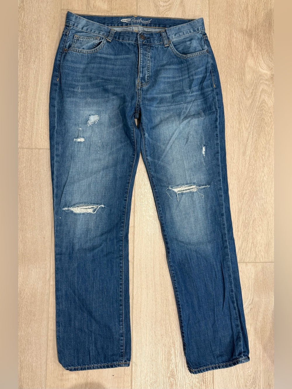 Old Navy Women's Distressed Blue Boyfriend Jeans, baggy fit, size 8